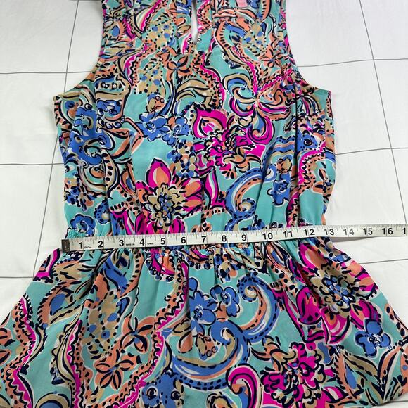 Lilly Pulitzer Top Womens Small Blue Pink Dune Bait & Switch Silk Preppy Peplum - Picture 8 of 9